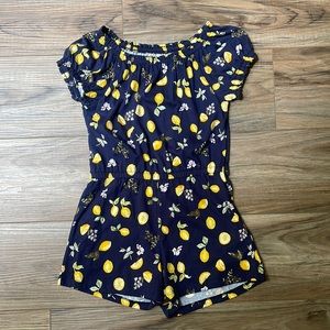 Girls size 8 Old Navy blue romper with lemon and flower print